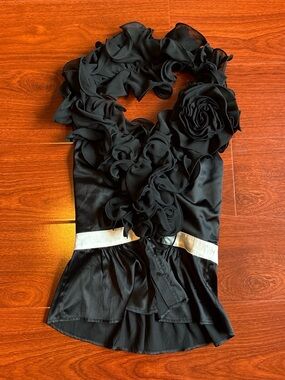 bebe Y2K Black Silk Ruffle Rosette Halter Top Size Small